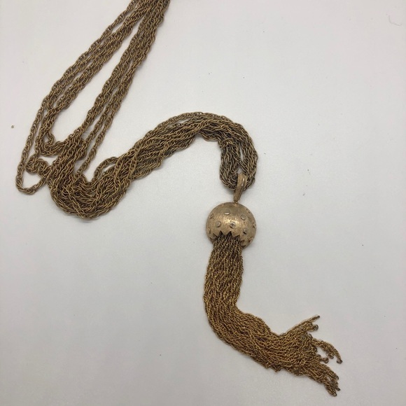 Sold!!!Vintage Mushroom Cap Chain Tassel Necklace - Picture 4 of 8
